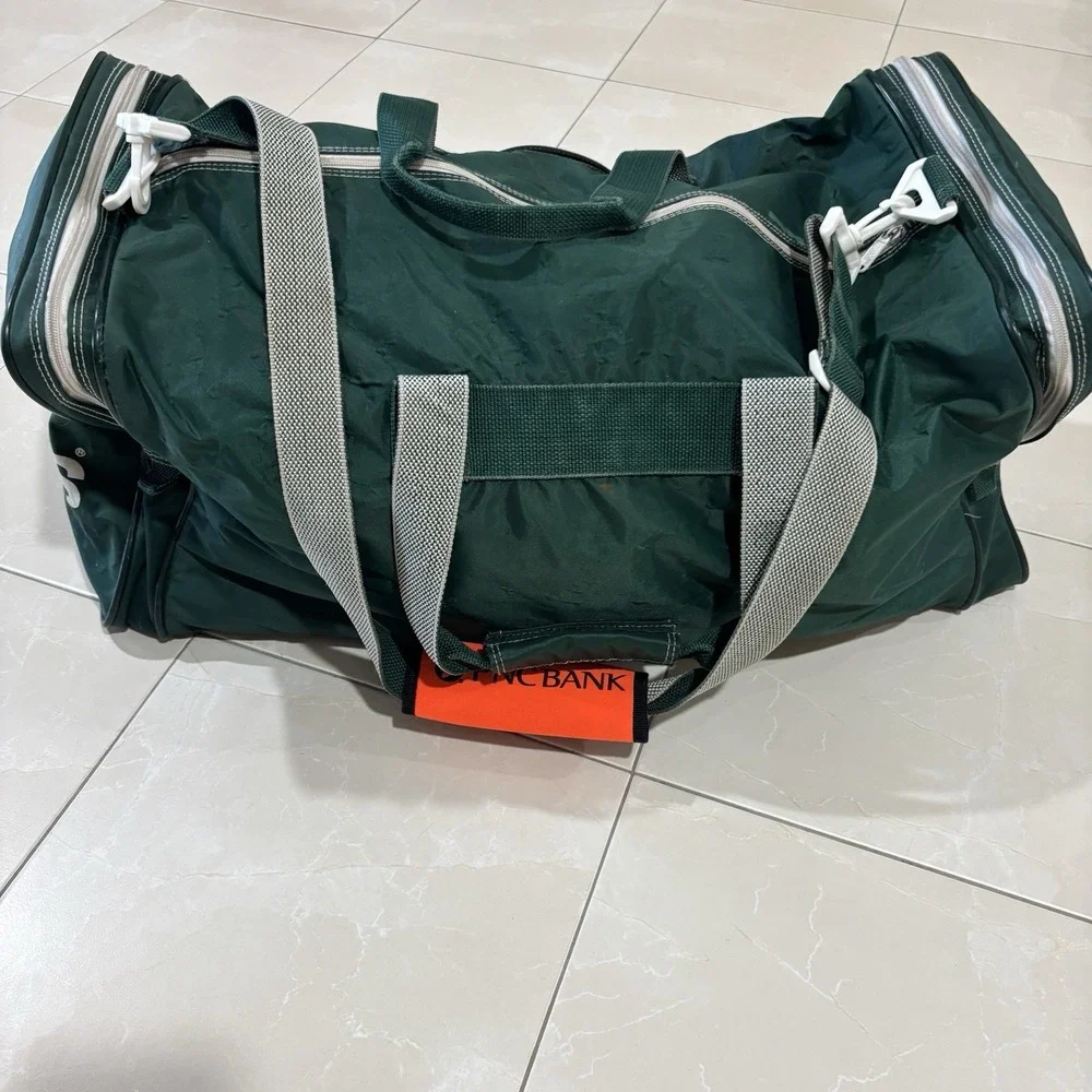 Vintage 80s 90s Adidas Duffle Bag Green Trefoil Gym Bag RARE Zipper Large Gear
